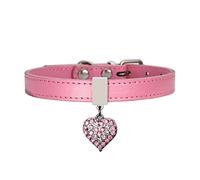 DQZRTUECA Collar for perros, collar ajustable for mascotas de cuero PU con 5 ojales ajustables, con anillo en D y decoración de corazón de diamantes brillantes for perros pequeños y medianos(Pink,Xs 1