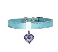 DQZRTUECA Collar for perros, collar ajustable for mascotas de cuero PU con 5 ojales ajustables, con anillo en D y decoración de corazón de diamantes brillantes for perros pequeños y medianos(Blue,M 1.