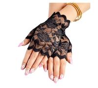 DQZRTUECA Guantes de cortesía, Guantes de Encaje for Mujer, Medio Dedo, Rejilla Baile for Novia, Multicolor(Black)