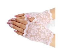 DQZRTUECA Guantes de cortesía, Guantes de Encaje for Mujer, Medio Dedo, Rejilla Baile for Novia, Multicolor(Pink)