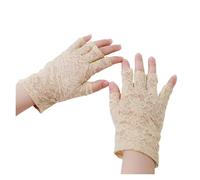 DQZRTUECA Guantes de cortesía, Guantes de Medio Dedo Rejilla Encaje Multicolor for Mujer(Beige)