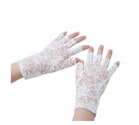 DQZRTUECA Guantes de cortesía, Guantes de Medio Dedo Rejilla Encaje Multicolor for Mujer(White)