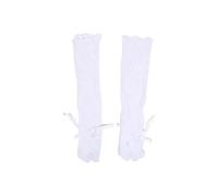 DQZRTUECA Guantes de cortesía, Guantes sin Dedos con Volantes de Encaje for Mujer, Cortos Multicolores Lazo Rejilla Malla(White)