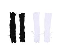 DQZRTUECA Guantes de cortesía, Guantes sin Dedos con Volantes de Encaje for Mujer, Cortos Multicolores Lazo Rejilla Malla(Black White)