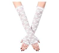 DQZRTUECA Guantes de cortesía, Guantes sin Dedos de Encaje Malla Ciclismo Ahueca hacia Fuera Largo Multicolor(White)