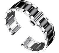 DQZRTUECA Mira la correa de la correa de acero inoxidable correa de reemplazo de reemplazo pulido cepillado con un pulido de 16-26 mm(Silver black,18 mm)