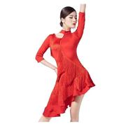 DQZRTUECA Vestuario de Baile de Tango Latino, Latin Dance Dress Fringe Tassel Irregular Wave Multicolor M-XL(Red with Shorts,M)
