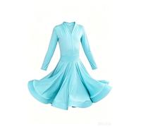 DQZRTUECA Vestuario de Baile de Tango Latino, Vestido de Baile Latino con Mangas for niña Salsa Rumba Cha Samba Tango 2 Piezas Multicolor Múltiples tamaños(Sky Blue Long,2XL)