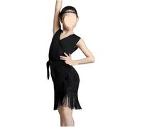 DQZRTUECA Vestuario de Baile de Tango Latino, Vestido de Baile Latino sin Mangas Corto Borla Encaje Malla Salsa Tango niñas Rojo Negro S-4XL(Sleeveless Black,L)