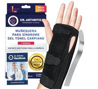 Dr. Arthritis Muñequera Tendinitis Muñeca Desarrollada por Médicos - Férula Túnel Carpiano Nocturna Ajustable con Almohadilla para Mayor Comodidad - Incluye Manual Sanitario (Negra)