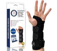 Dr. Arthritis Muñequera Túnel Carpiano con Férula Desarrollada por Médicos - Muñequera Tendinitis Muñeca Nocturna Ajustable a Cualquier Tamaño - Para Mano Izquierda - Libro Manual Incluido