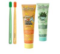 Dr. Bauer's Juego de iniciación para padres e hijos: 2 cepillos de dientes Daily Love Mediano, Lovely Friends Flamingo, 90 ml y pasta de dientes Fruits of Love Koala Kiss, 90 ml