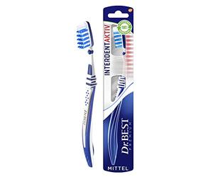Dr.Best 13311 Interdent Aktiv - Cepillo de dientes medio (12 unidades) | Las cerdas de diferentes alturas están diseñadas para una limpieza profunda entre los dientes. El color varía.