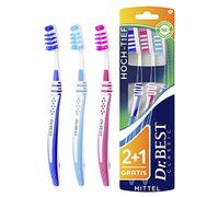 Dr.BEST Cepillo de dientes alto y profundo, medio, paquete económico (2 + 1 unidades gratis). Las filas más cortas limpian la superficie de los dientes, las más largas están especialmente diseñadas