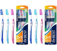 Dr.BEST Cepillo de dientes alto y profundo, medio, paquete económico (2 + 1 unidades gratis). Las filas más cortas limpian la superficie de los dientes, las más largas están especialmente diseñadas