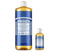 Dr. Bronner's - Jabn lquido de castilla pura (menta, paquete de 32 onzas y 2 onzas) - Hecho con aceites orgnicos Usos 18 en 1: cara, cuerpo, c