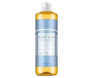Dr Bronner's Jabón mágico suave todo uno para bebé, hecho con aceites orgánicos. Utilizado para cara, cabello, bebés, lavandería y platos, certificado de comercio justo y apto para veganos, botella reciclada de 475 ml