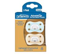 Dr. Brown’s Advantage One Piece Chupete Simétrico Reversible de Una Sola Pieza para Bebé 0-6 Meses con Escudo Protector Transpirable - Silicona Sin BPA - Azul y Crema - Pack de 2 Unidades