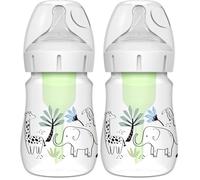 Dr. Brown’s Biberón Anticólicos de Boca Ancha Options+ Selva 150 ml - Sistema Patentado con Ventilación Interna - Tetina Nivel 1 de Flujo Lento +0 Meses - Silicona Médica y Polipropileno Sin BPA