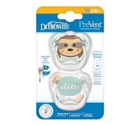 Dr. Brown’s Chupetes para Bebé Prevent Animal Faces 6-18 Meses - 2 Uds. | Chupete ortodóntico anatómico de silicona médica con canal antipresión y diseño divertido con protector
