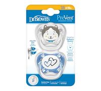 Dr. Brown’s Chupetes para Bebé Prevent Animal Faces 6-18 Meses - 2 Uds. | Chupete ortodóntico anatómico de silicona médica con canal antipresión y diseño divertido con protector