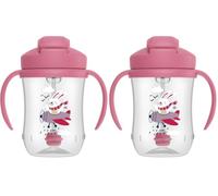 Dr. Brown’s Mi Primer Vaso con Pajita para Bebés +6 Meses 270 ml - Taza de Aprendizaje Antiderrames con con Asas y Pajita con Sistema para Beber desde Cualquier Ángulo - Sin BPA - Rosa Conejito