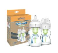 Dr. Brown’s Pack de 2 Biberones Anticólicos de Cristal Options+ 150 ml Boca Ancha - Sistema Patentado con Ventilación Interna - Con Tetina Nivel 1 de Flujo Lento +0 Meses - Silicona Médica y Sin BPA