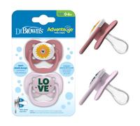 Dr. Brown's Advantage - Chupete para bebé, totalmente simétrico, con bombilla de silicona suave, 0-6 m, sin BPA, Lavender Love, paquete de 2 (estilo puede variar)