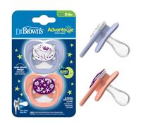 Dr. Brown's Advantage - Chupete reversible para bebé, protector abierto transpirable para flujo de aire máximo, 100% silicona redondeada, color rosa que brilla en la oscuridad, paquete de 2, 0-6 m
