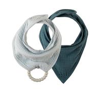 Dr. Brown's Baberos bandana de muselina con mordedor extraíble con cuentas, babero de algodón para dentición y babeo, azul claro/verde azulado, 3 m +, paquete de 2