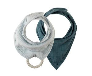 Dr. Brown's Baberos bandana de muselina con mordedor extraíble con cuentas, babero de algodón para dentición y babeo, azul claro/verde azulado, 3 m +, paquete de 2