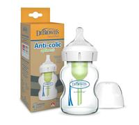 Dr. Brown's Biberón Anticólicos de Cristal Boca Ancha 150 ml | Sistema de ventilación interna patentado que evita que el bebé trague aire durante la toma
