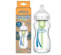 Dr. Brown's Biberón Anticólicos de Cristal Boca Ancha 270 ml | Sistema de ventilación interna patentado que evita que el bebé trague aire durante la toma