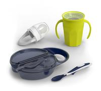 Dr. Brown's Biddler Feeding Starter Set Travel Feeding Bundle con Cheers360 Copa de entrenamiento sin palmotas con manijas 6m+ 3 paquete