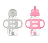 Dr. Brown's Botellas de cuello ancho con asas de silicona, gris y rosa, 270 ml, 255.1 g (paquete de 2)