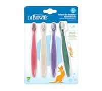 Dr. Brown's Juego de cepillos de dientes para bebés y niños pequeños, cepillos de dientes de mano suaves y delicados para bebés, rosa, crudo, morado, verde oscuro, sin BPA, 0-3 años, paquete de 4