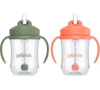 Dr. Brown's Milestones Baby 's First Straw Cup Sippy Cup with Straw 6 m+, 9oz/270 ml, 2 unidades, coral y verde oliva