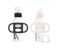 Dr. Brown's Milestones - Botella estrecha con asas 100% de silicona, botella de fácil agarre con boquilla suave, 250 ml, sin BPA, negro y crudo, paquete de 2, 6 meses +