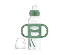 Dr. Brown's Milestones - Botella estrecha con boquilla para beber con asas 100% de silicona, asas de fácil agarre con boquilla suave, 250 ml, verde, paquete de 1, 6 m +