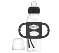Dr. Brown's Milestones - Botella estrecha con boquilla para beber con asas 100% de silicona, asas de fácil agarre con boquilla suave, 250 ml, negro, paquete de 1, 6 m +