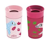 Dr. Brown's Milestones Cheers - Vaso de transición sin boquilla, apto para viajes y sin fugas, leopardo rosa - Lémur rojo, 10 onzas/300 ml, 2 unidades (1 paquete)