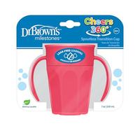 Dr. Brown's Milestones Cheers - Vaso de transición sin boquilla de 360 tazas con asas para un fácil agarre y aprendizaje sin fugas, rosa, 7 onzas/200 ml, 6 m + (los colores pueden variar)