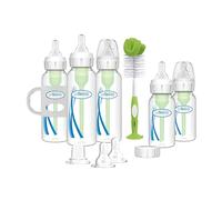 Dr. Brown's Natural Flow® Anti-Colic Options+™ - Juego de regalo de botella estrecha para beber con boquilla de silicona suave, asas de silicona extraíbles, tapa de viaje y cepillo para botellas