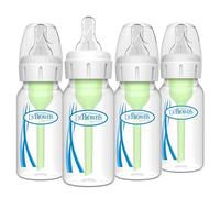 Dr. Brown's Natural Flow Anti-Colic Options+ Narrow Baby Bottle, 4 oz/120 mL, with Level 1 Slow Flow Nipple, 0m+, 4 Bottles