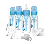 Dr. Brown's Natural Flow Anti-Colic Options+ Narrow Breast to Bottle Pump & Store Feeding Set with low Flow Nipples, Baby Travel Caps and 100% Silicone HappyPaci One Piece Pacifier, Blue