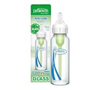 Dr. Brown's Opciones anticólicos + biberón de vidrio estrecho, 8 onzas, 1 | Clínicamente probado para reducir los cólicos, botellas de vidrio con tetina de flujo lento de nivel 1, 0 m +, sin BPA