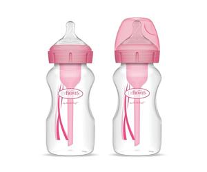Dr Brown's OPTIONS PLUS 2019 - Biberón Anticólico de Boca Ancha 270ml, Paquete de 2, Libre de BPA (Color: Rosa)