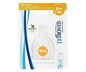 Dr. Brown's - Pezones de silicona estándar de flujo natural nivel 3 6m+ - 2 unidades