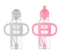 Dr. Brown's Sippy - Botellas de paja con asas de silicona, 237 ml, color gris y rosa