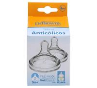 Dr. Brown’s 2 Tetinas de Nivel 2 +3 Meses de Silicona Médica Resistente | Tetina compatible con biberones de boca ancha Options+. Flujo lento y sistema anticólicos